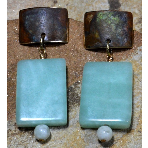 EC-152 Earrings Curved Rectangle, Jasper $85 at Hunter Wolff Gallery